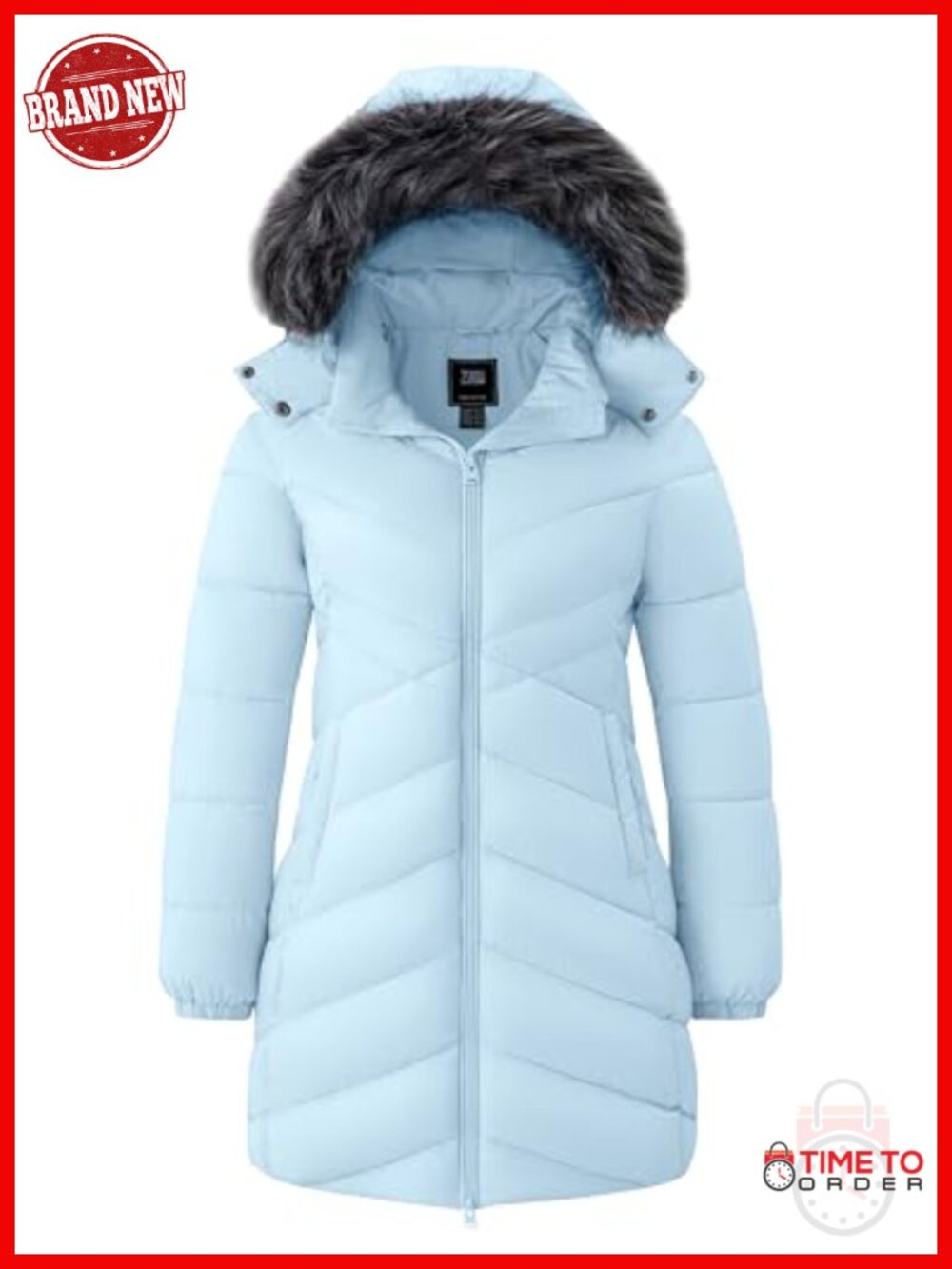 Long Waterproof Quilted Puffer Jacket with Faux Fur Hood